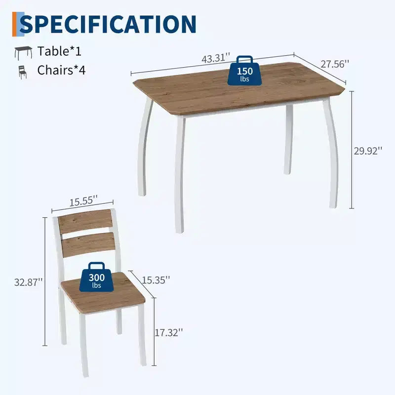5-teiliges Küchenstuhl- und Tischset mit Metallrahmen und abgeschrägtem Design
