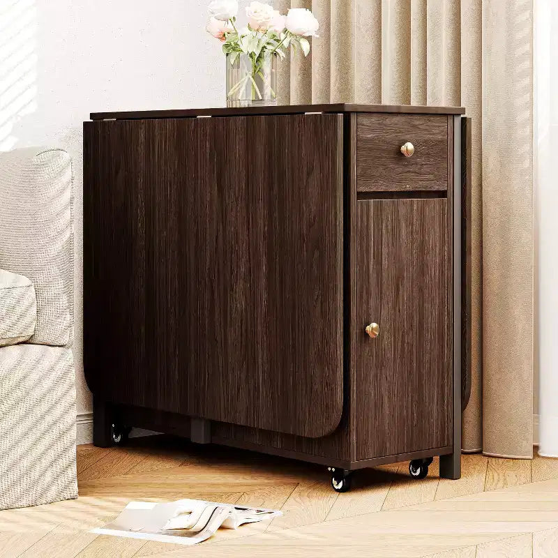 ATJafurn 59'' Klappbarer Esstisch mit Klappplatten für kleine Räume, rechteckiger, ausziehbarer Küchentisch aus Holz mit Rollen und Stauraum