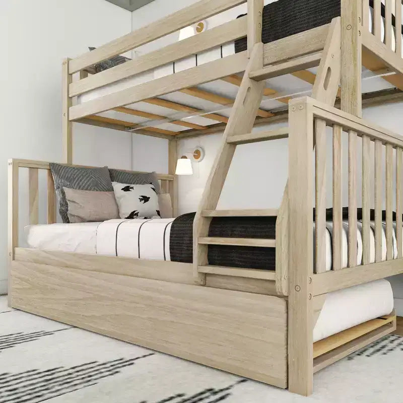 Max & Lily Etagenbett, Twin über Full, mit Ausziehbett, Massivholz Etagenbetten im skandinavischen Stil für Kinder