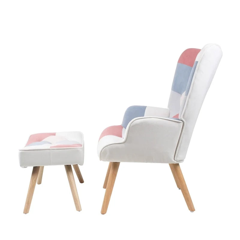 Akzentsessel mit Ottoman, Wohnzimmersessel und Ottomane Set, Bequemer Seitenlehnsessel für Schlafzimmer, Kreative Spleiß-Stoffoberfläche
