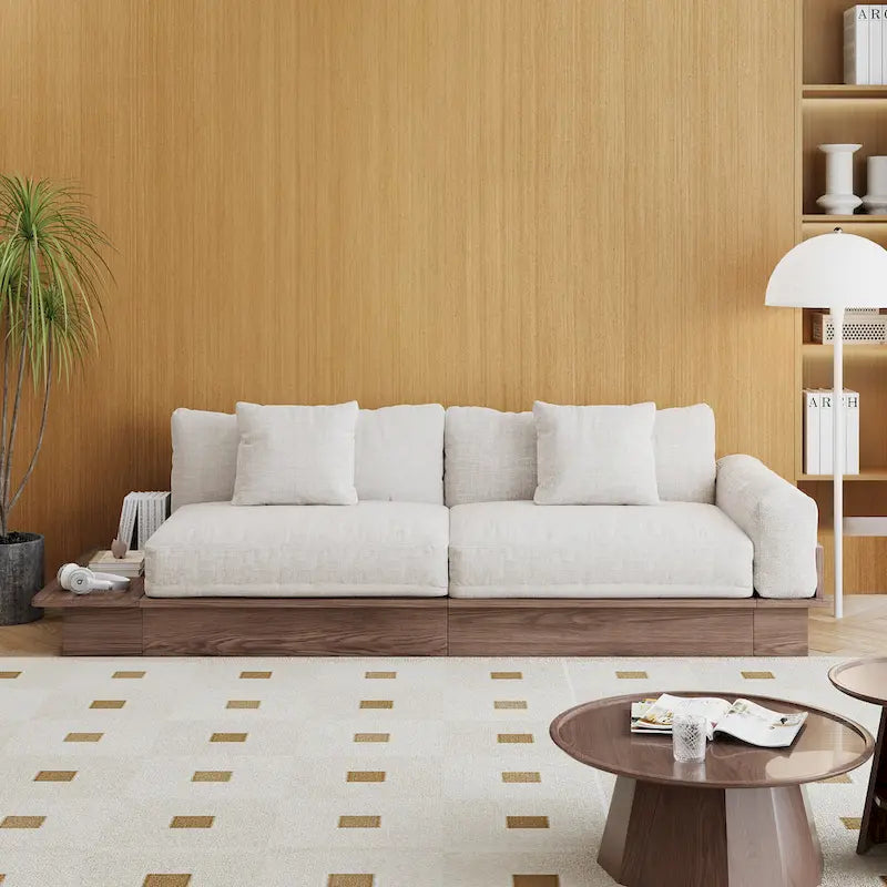JASIWAY Modernes Sofa aus Massivholz mit Polsterung aus Baumwollleinen