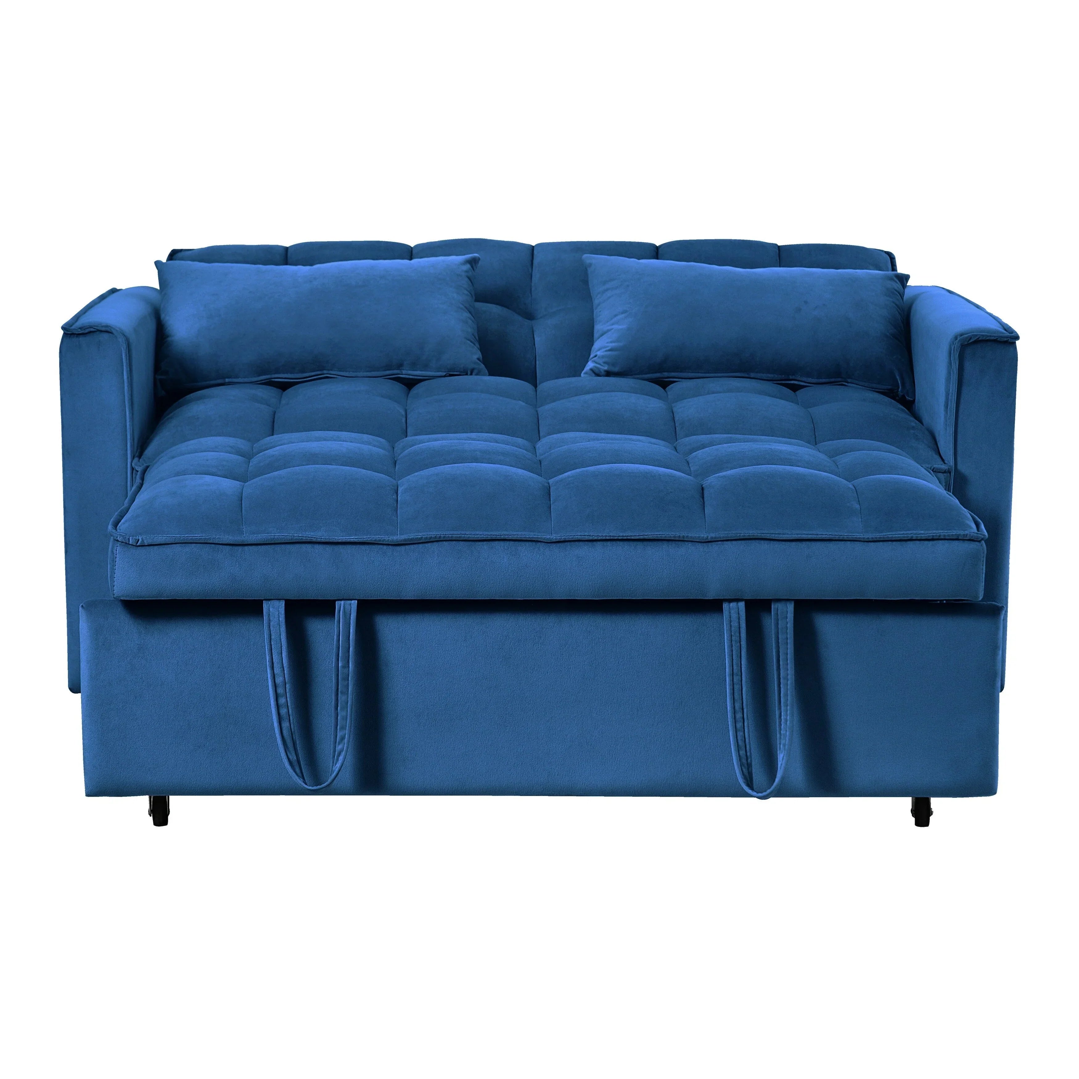 Modernes Schlafsofa zum Ausziehen, 3-in-1 Schlafsofa mit verstellbarer Rückenlehne, Samt-Zweisitzer, Kissen & Seitentaschen