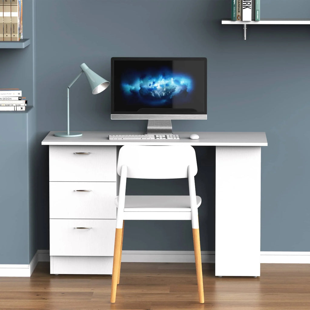 HOMCOM 47 Moderner Home-Office Computertisch Regal Kombination Schreibtisch Arbeitstisch mit 3 Schubladen und Ablagefach - Weiß