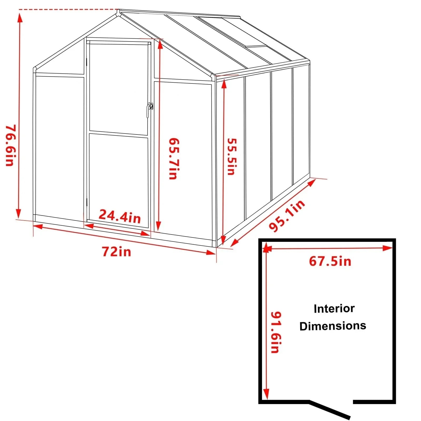 VEIKOUS Aluminium-Gewächshaus-Bausatz mit begehbarem Garten, verstellbarer Dachluke und abschließbarer Tür, Grau
