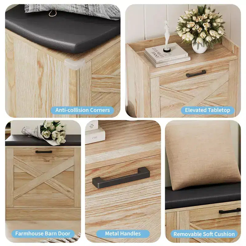 Bauernhaus-Schuhschrank, Holz-Eingangsbank mit 4 Kippschubladen, schmaler, versteckter Schuh-Organizer, freistehendes Schuhregal für Flur und Diele