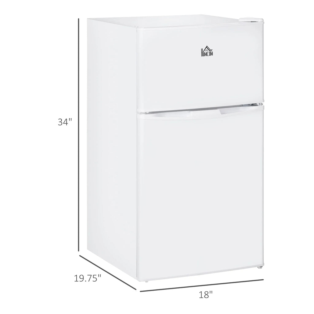 HOMCOM Doppel-Mini-Kühlschrank mit Gefrierfach, 90 L Kompaktkühlschrank mit verstellbarem Regal, einstellbares Thermostat