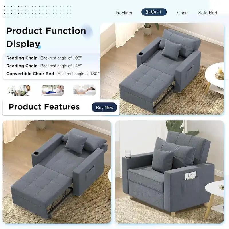 Verstellbares Schlafsofa, 3-in-1-Funktion, verschiedene Farben, für 1 Person