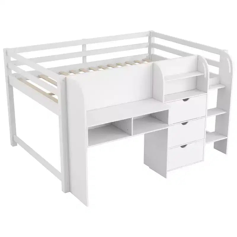 Niedriges Hochbett in Pink/Weiß mit Schreibtisch, Stauraum & Whiteboard – Einzelbett, 1 Person