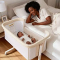 Baby-Beistellbett mit Rollen – Beige / Grau / Rosa, Bettschläfer, für 1 Baby