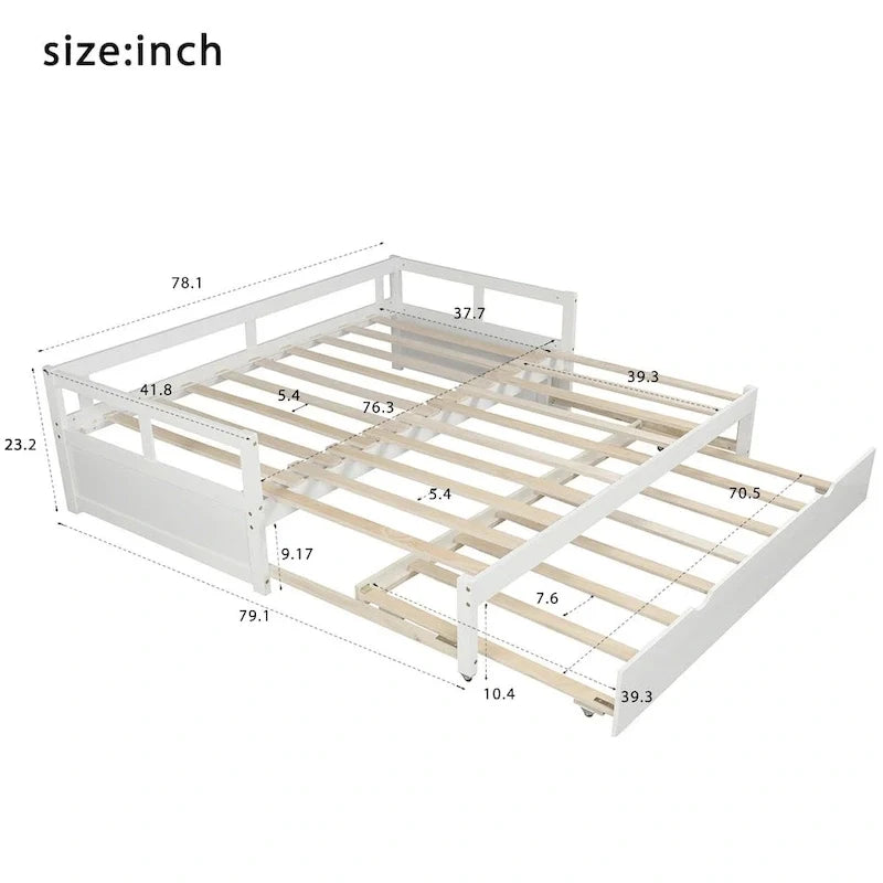 Ausziehbares Tagesbett mit Ausziehfunktion, Holztagesbett mit Ausziehfunktion