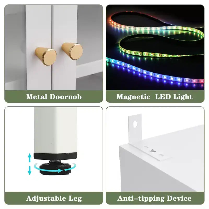 Bekrvio 67H Vitrine mit 3-seitigem Glas und LED-Beleuchtung, 5-Lagen-Aufbewahrung mit Doppeltüren und Metallrahmen für Sammlerstücke, ideal für kleine Räume