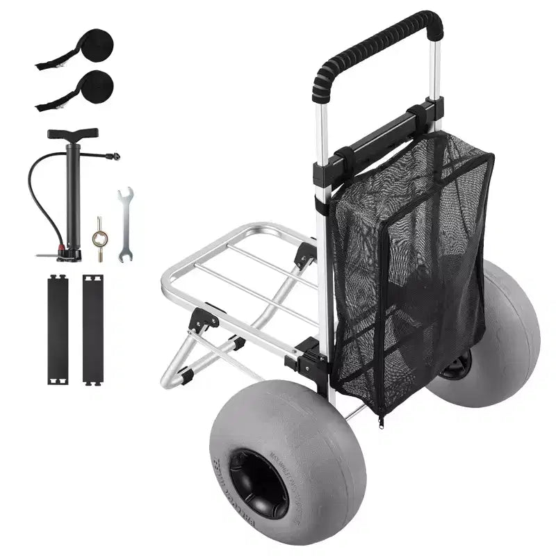 VEVOR Strand-Dolly mit großen Rädern für Sand, 50,8 x 38,1 cm Ladefläche, faltbarer Sandwagen mit 30,5 cm Ballonrädern, 75 kg Tragkraft, Silber+Schwarz