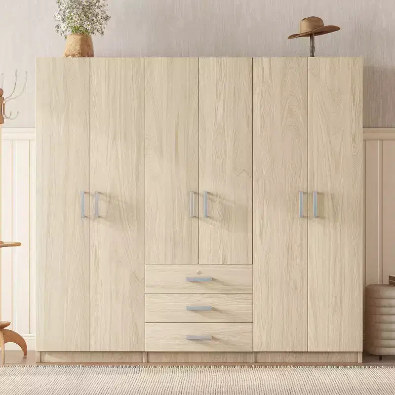 6-türiger Holz-Kleiderschrank mit Schubladen für das Schlafzimmer