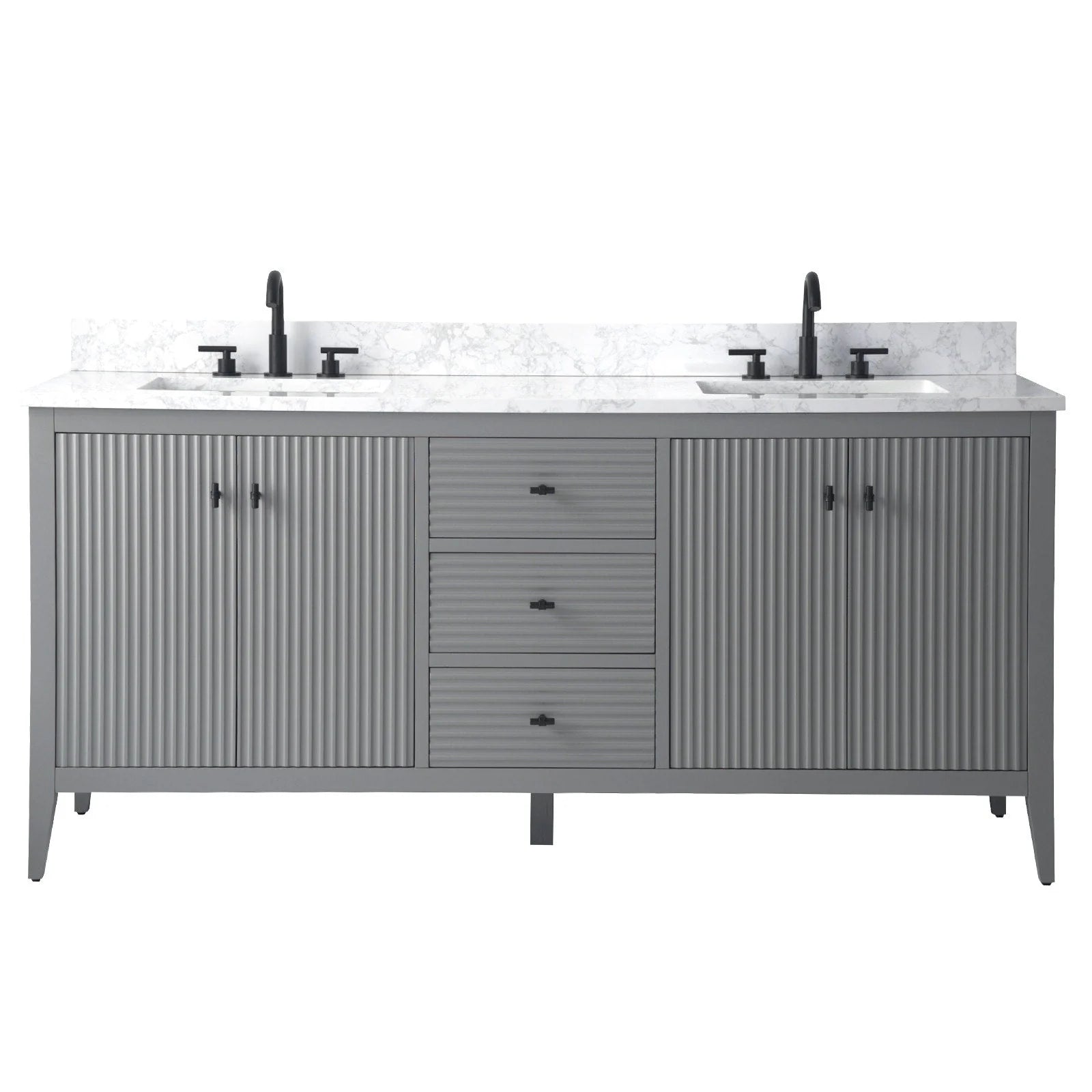 Vanity Art 72 Zoll Badezimmer-Waschtischunterschrank mit Doppelwaschbecken und Kunstmarmorplatte