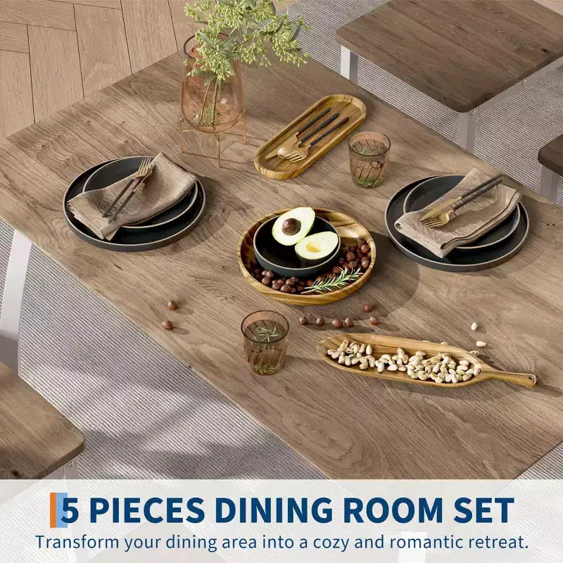 5-teiliges Küchenstuhl- und Tischset mit Metallrahmen und abgeschrägtem Design