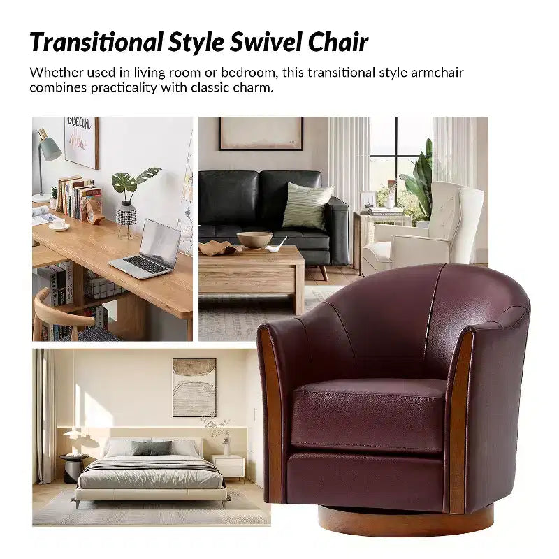 Pocono Transitional Fasssessel aus echtem Leder mit Drehfunktion und Massivholzfuß, 2er-SetArtful Living Design