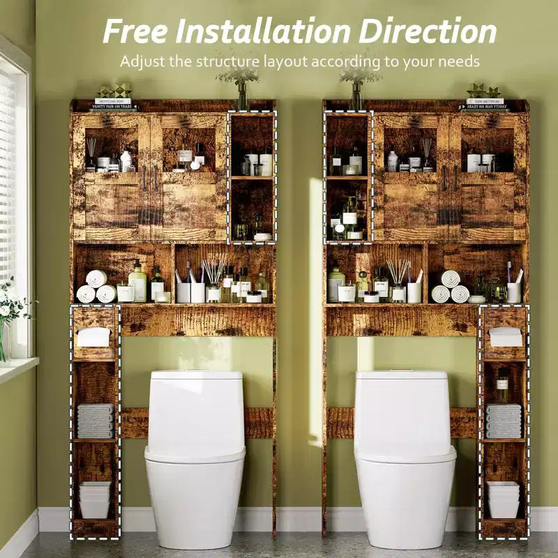 Badezimmerschrank über der Toilette – 171 cm hoher Badezimmer-Organizer im Landhausstil mit verstellbarem Regal und Glastür für Bad und Waschküche