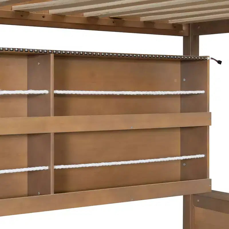 Luxystar Etagenbett für Erwachsene, voll über voll, modern, mit Stauraum, beleuchteten Regalen und Lochplatte