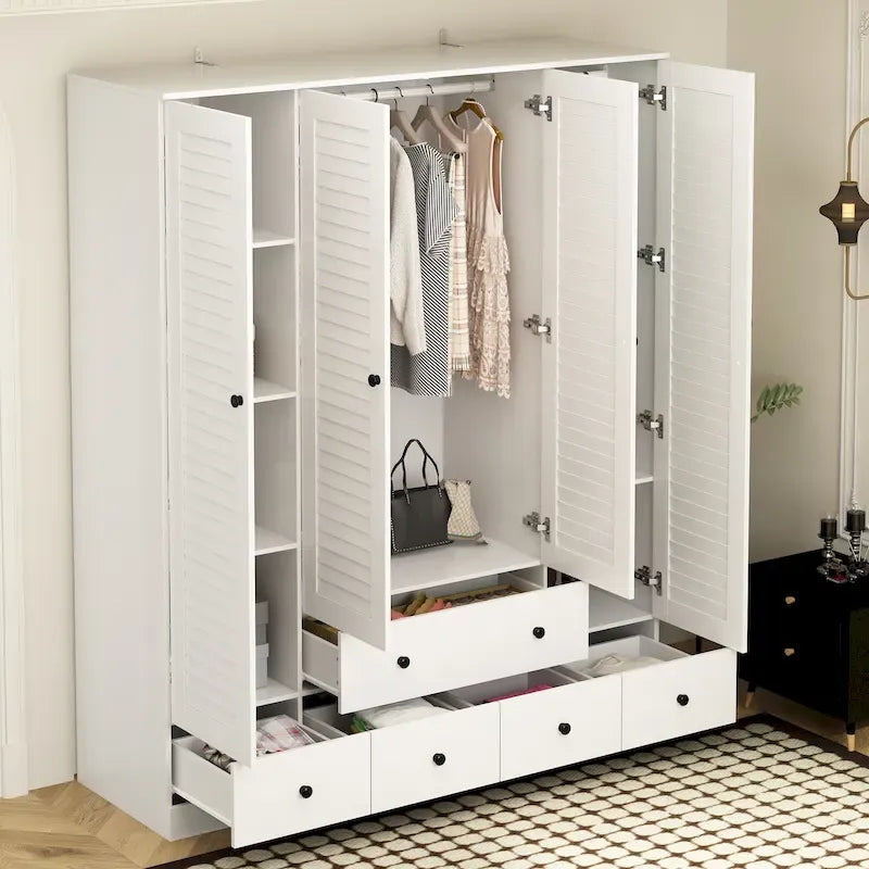 Kleiderschrank Hochschrank Schrank 59B Großer Freistehender Kleiderschrank Weiß