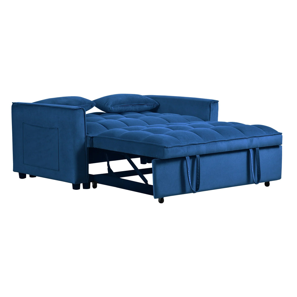 Modernes Schlafsofa zum Ausziehen, 3-in-1 Schlafsofa mit verstellbarer Rückenlehne, Samt-Zweisitzer, Kissen & Seitentaschen