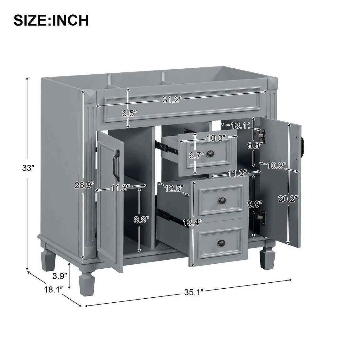 Moderner 36'' Badschrank mit Aufsatzwaschbecken und Spiegelschrank, 2 Türen und 2 Schubladen