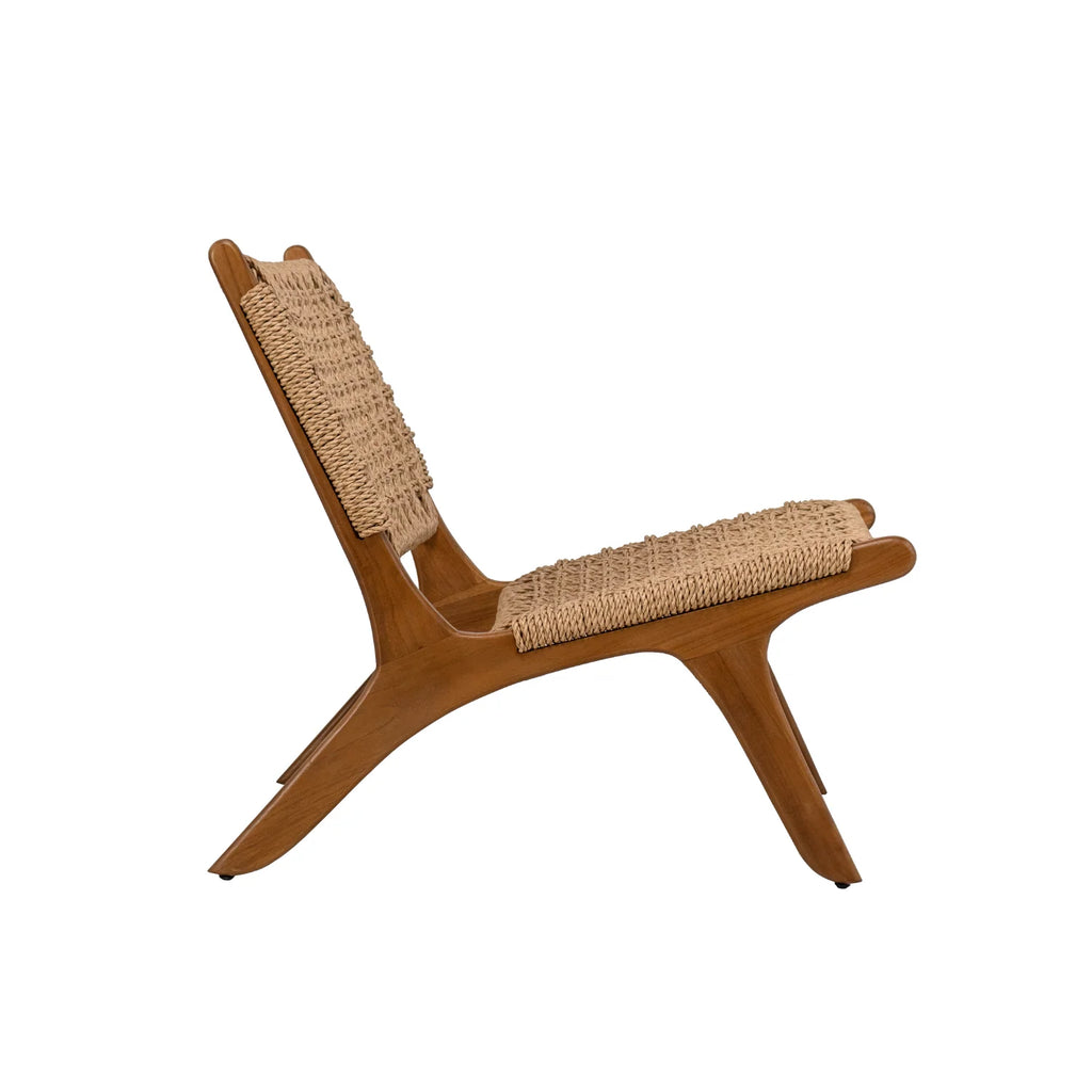 Rustikaler Teakholz-Loungesessel mit Geflecht - Outdoor