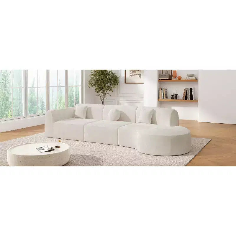140-Zoll Modernes geschwungenes Ecksofa mit Récamiere, 3-teiliges Set, für Wohnzimmer