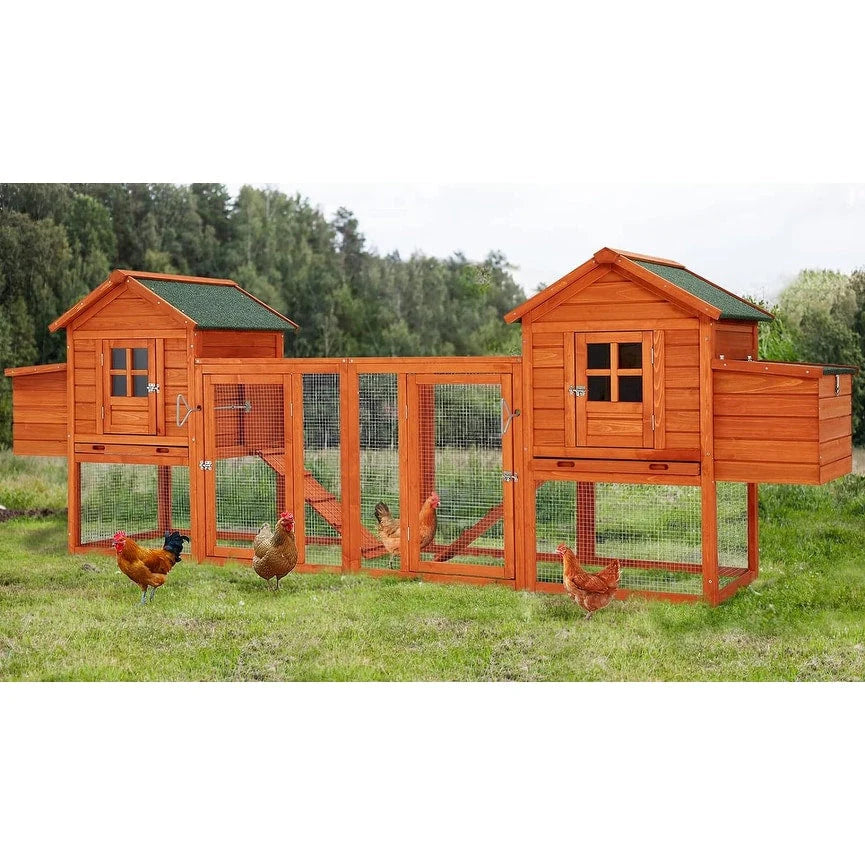 AECOJOY 144 Zoll großer Hühnerstall mit Auslauf, Holzhütte, Geflügelkäfig-Haus