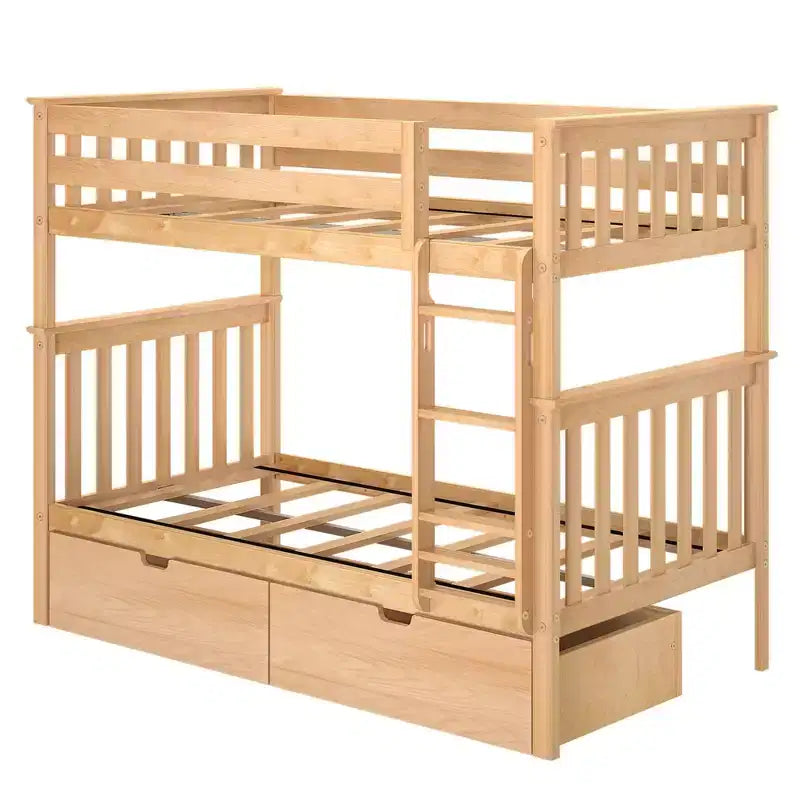 Massivholz-Etagenbett für Kinder (Twin über Twin) mit Schubladen unter dem Bett