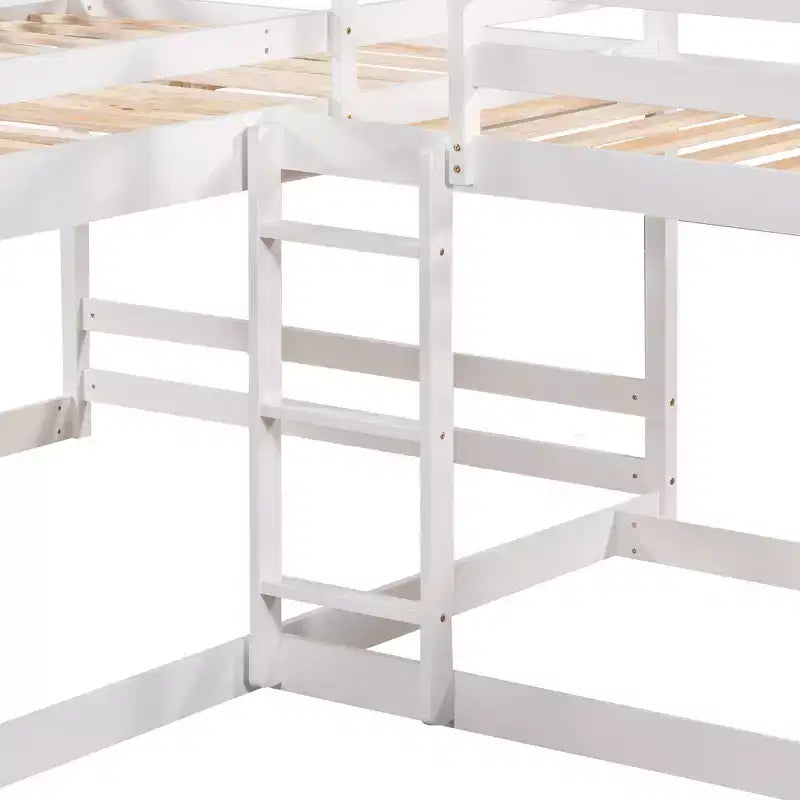 L-förmiges Etagenbett für 4 Kinder, Vierfach-Etagenbett mit Rutsche, Voll- und Twin-Holzrahmen für Schlafzimmer/Wohnheim