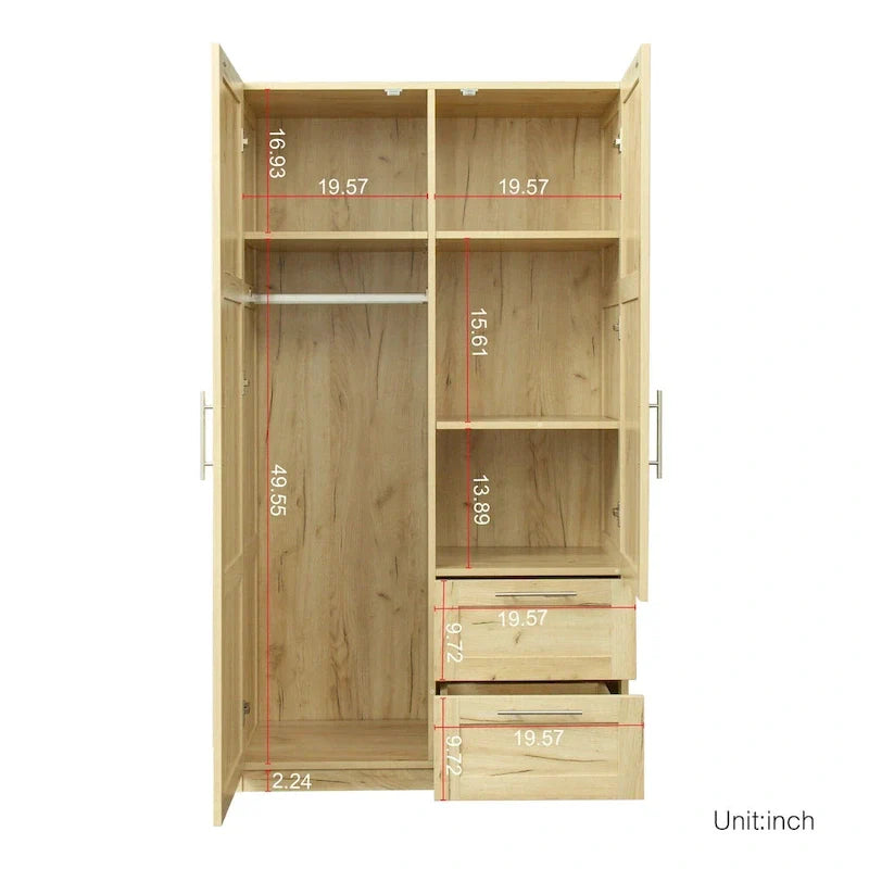 Weißer Kleiderschrank mit Türen, Schubladen und Kleiderstange