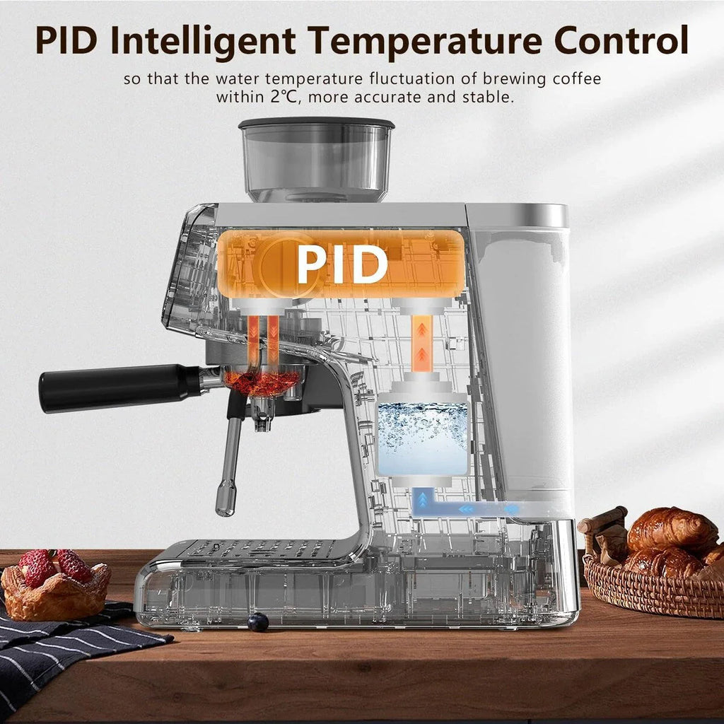 Halbautomatische Kaffeemaschine mit intelligenter Temperaturregelung und Heißwasserfunktion, 30 Mahlgradeinstellungen