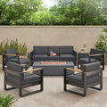 Giovanna Outdoor 7-Sitzer-Loungeset aus Aluminium mit Feuerstelle von Christopher Knight Home