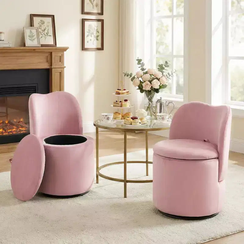 Drehbarer Schminkstuhl mit Stauraum, gepolsterter runder Make-up-Hocker mit Rückenlehne, weich gepolsterter Fass-Akzent-Sessel für Schlafzimmer und Wohnzimmer