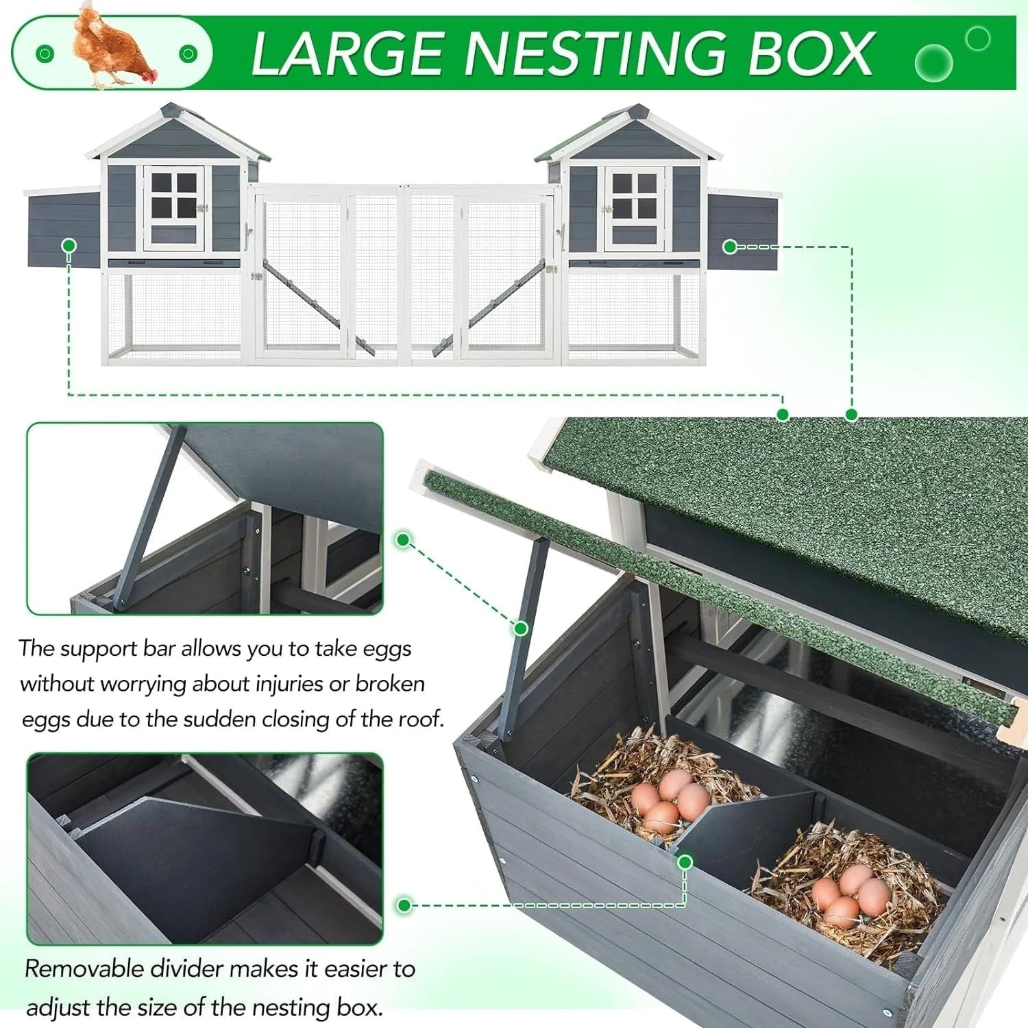 AECOJOY 144 Zoll großer Hühnerstall mit Auslauf, Holzhütte, Geflügelkäfig-Haus
