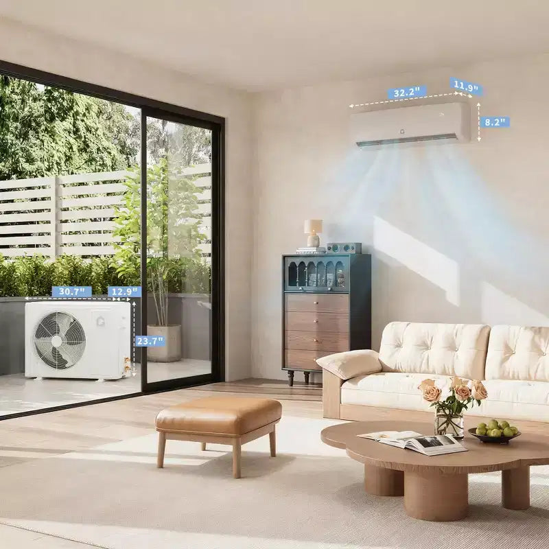 Extrem leise 42 dB | 12000 BTU 19 SEER Kanallose Mini-Split Klimaanlage mit Wärmepumpe | 3-in-1 Kühlen, Heizen & Entfeuchten | 230V Weißes Inverter-AC-System