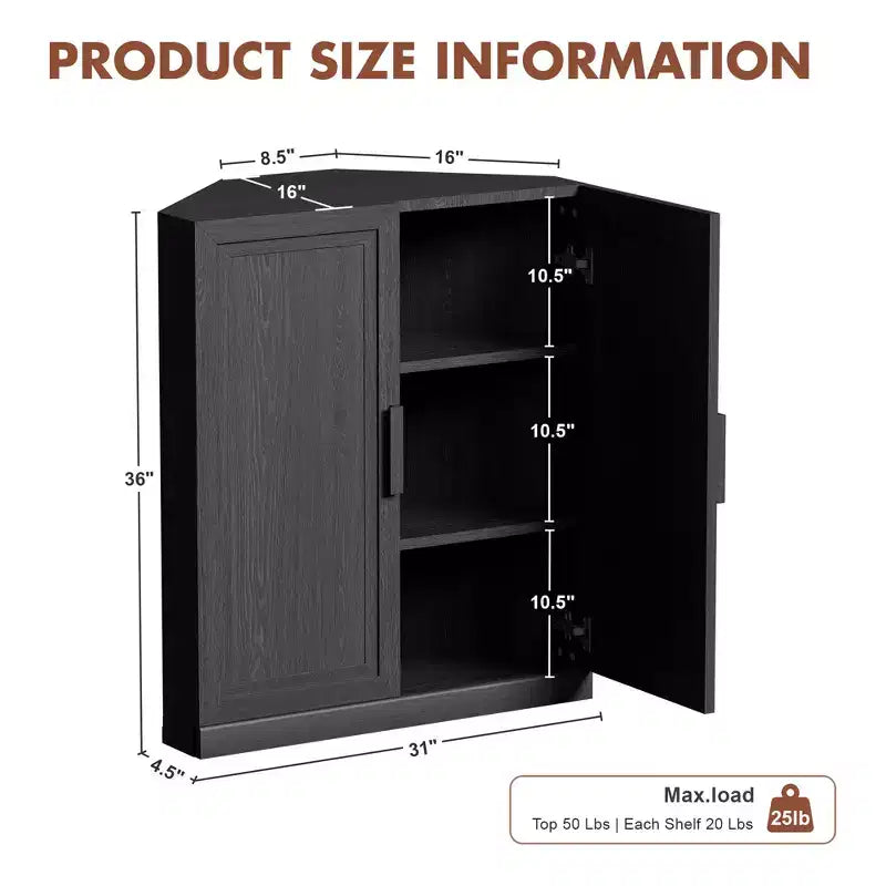 Dovelina Eckschrank mit verstellbaren Einlegeböden, Anrichte, Buffet, Weinschrank, Küchen- und Esszimmerschrank mit Holztüren – 31H x 31W, 36H x 31W