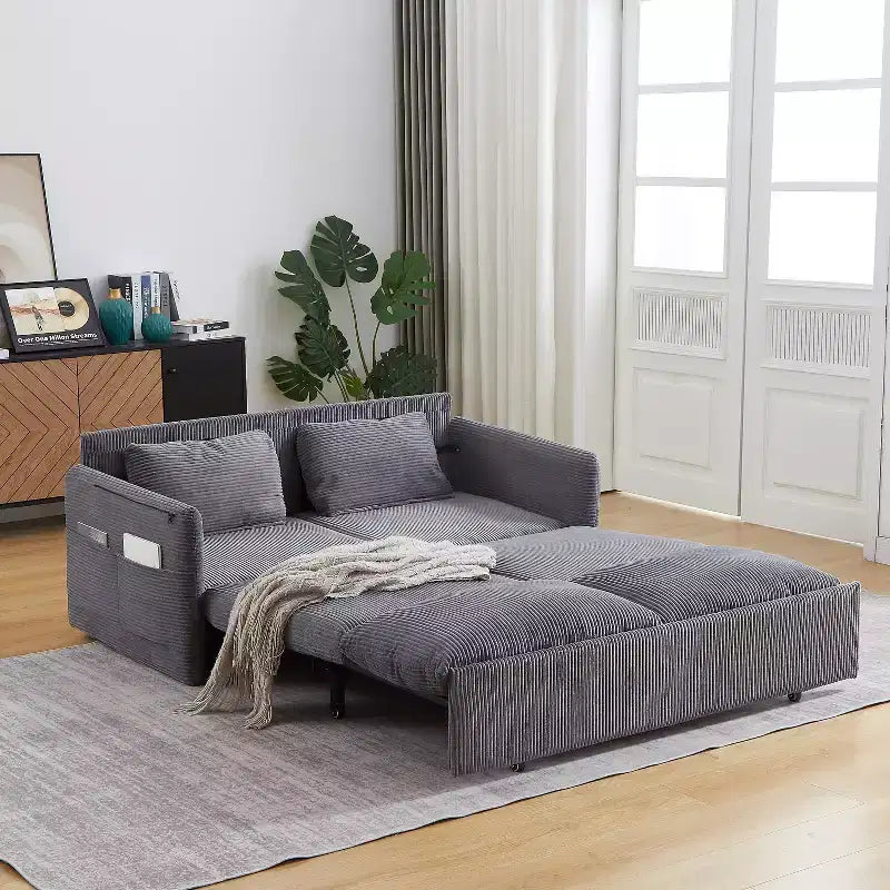 64.5 3-in-1 Schlafsofa aus Kord mit Ausziehbett