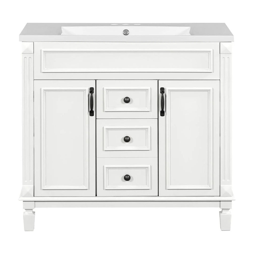 Moderner 36'' Badschrank mit Aufsatzwaschbecken und Spiegelschrank, 2 Türen und 2 Schubladen