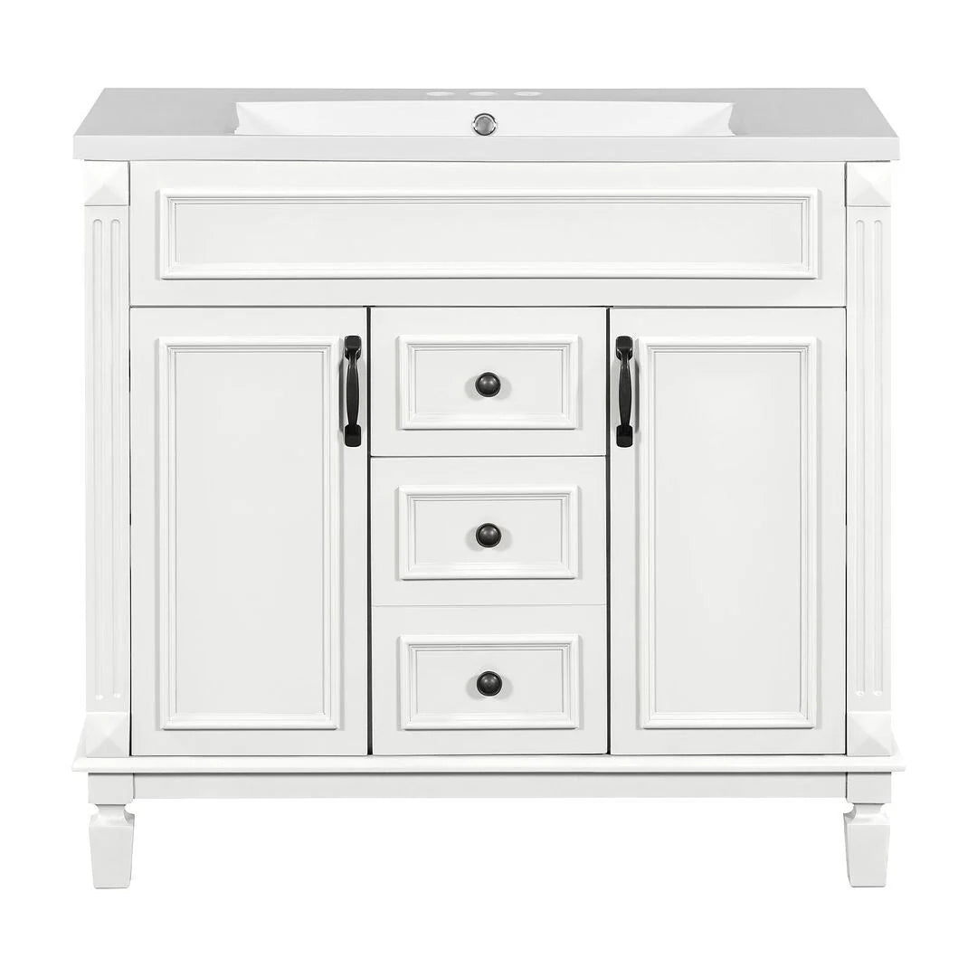 Moderner 36'' Badschrank mit Aufsatzwaschbecken und Spiegelschrank, 2 Türen und 2 Schubladen