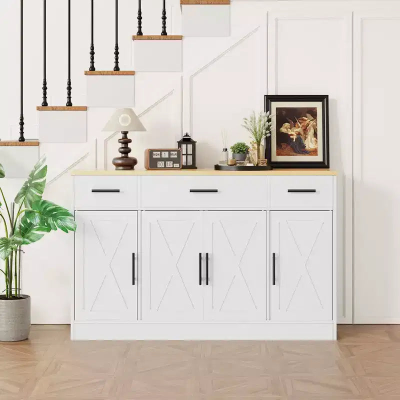 Celebalcony Buffet-Schrank mit Stauraum, 53,4 großer Küchenschrank mit 3 Schubladen und 4 Türen, verstellbarer Einlegeboden für Küche, Wohnzimmer