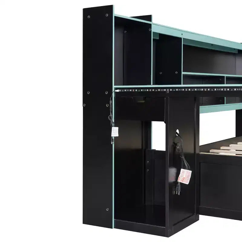 Gaming-Tagesbett (Queen-Size/Full-Size) mit Kopfteilregal, LED-Beleuchtung, integriertem Schreibtisch, Schubladen und Ladestation