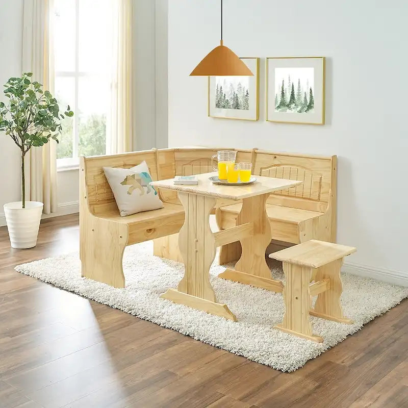MUSEHOMEINC Essgruppe im traditionellen Stil, 3-teilig, aus massivem Holz, mit Eckbank und verstecktem Stauraum, Eckbank-Esstisch-Set
