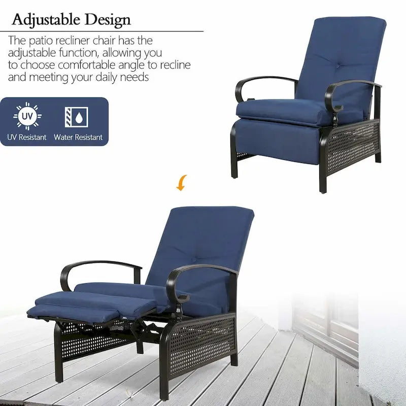 Verstellbarer Liegestuhl Lounge Sessel Gartenliege Sofa mit Kissen - 38 (T) x 26,5 (B) x 38,5 (H) ZOLL