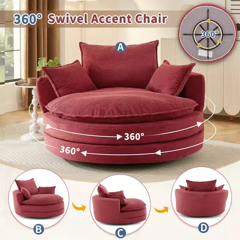 360° drehbarer Loungesessel, drehbarer runder Fass-Sessel mit Kissen für das Wohnzimmer