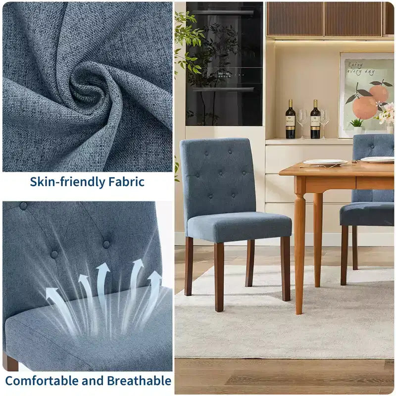 Parsons Esszimmerstühle mit Knopfheftung, 6er/4er-Set – Polsterstühle aus Stoff mit Holzbeinen & gepolsterten Sitzen – Wohnzimmer- und Küchenmöbel