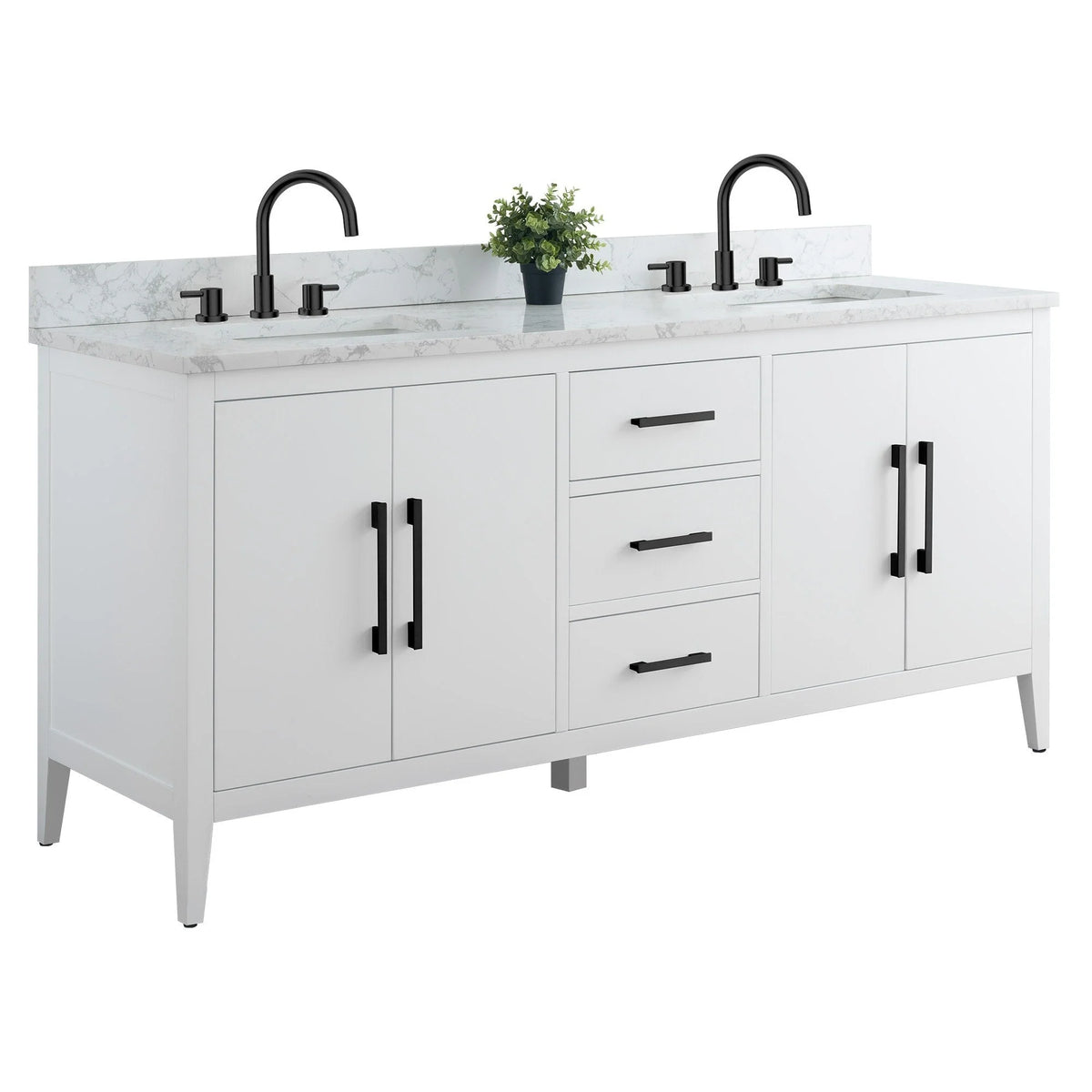 Vanity Art 72 Zoll Badezimmer-Waschtischunterschrank mit Doppelwaschbecken und Kunstmarmorplatte