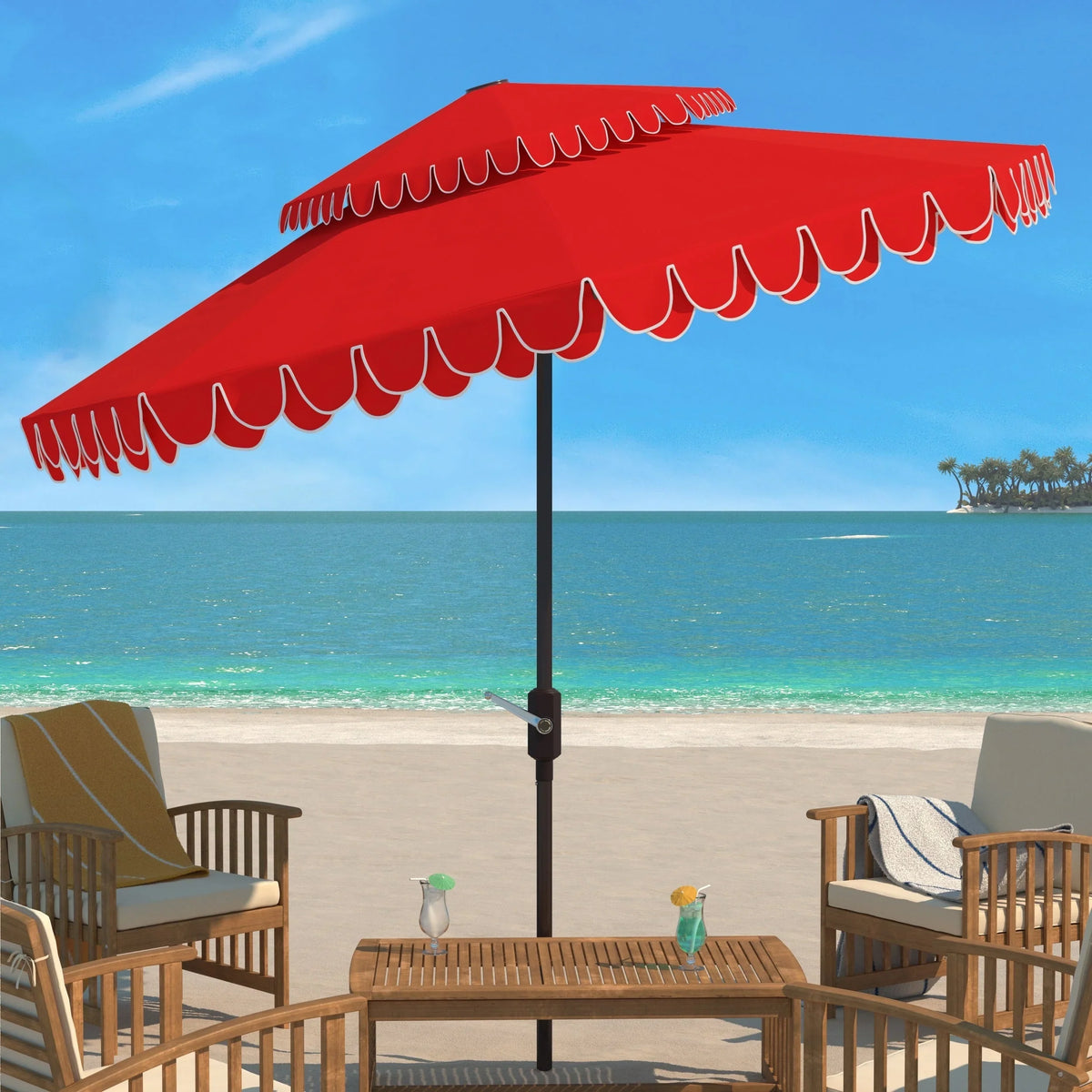 SAFAVIEH Outdoor Kjerstin Volant-Sonnenschirm, 2,7 m, Doppelkuppel