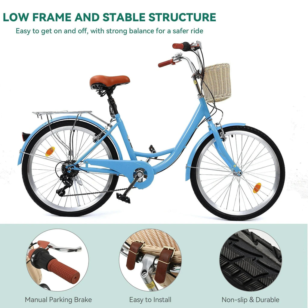 Moasis24/26 7-Gang Cruiser Bike, verstellbares Tiefeinsteigerfahrrad, Pendlerfahrrad, Fahrrad