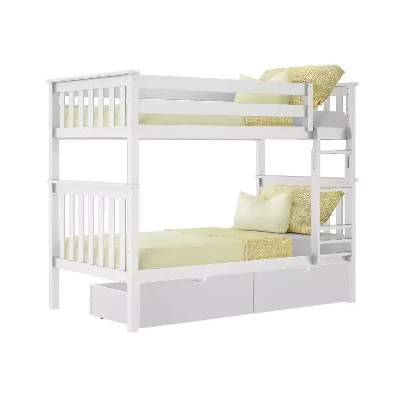 Massivholz-Etagenbett für Kinder (Twin über Twin) mit Schubladen unter dem Bett